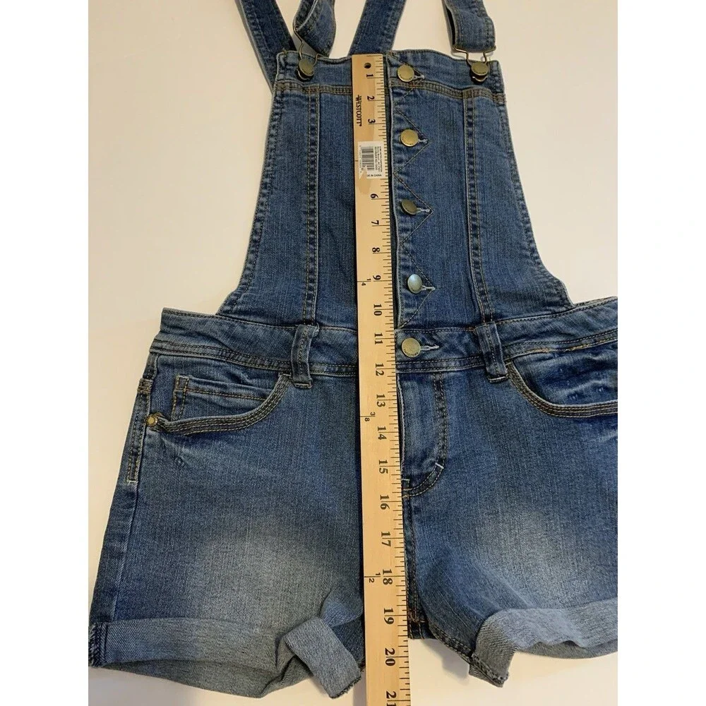 Tinseltown Womens Size Junior Small Overall Shorts Distressed Jean Shortalls